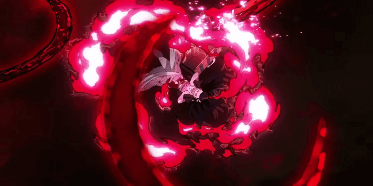 Demon-Slayer---Nezuko-uses-her-fire-to-burn-Gyutaros-flying-blood-sickles