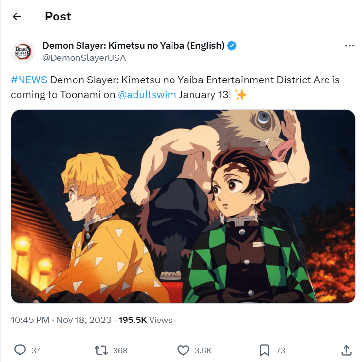 demon slayer entertainment district arc twitter post